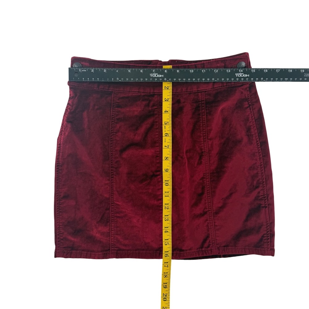 Free People Burgundy Velvet Mini Skirt Button Side Back Zip W 29 61855-16515125 - Picture 5 of 9